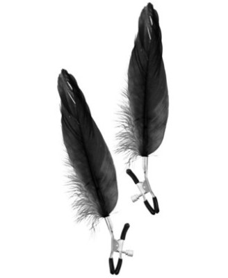 Pinces à seins pression réglable grande plume noire 